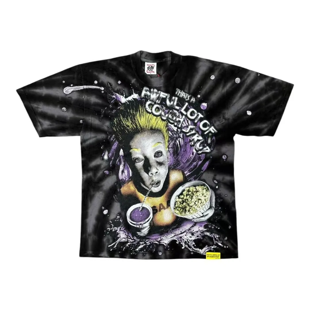 #Black I THAT'S A AWFUL LOT OF COUGH SYRUP In Stock Real shot American simple trendy brand loose casual T-shirt Fabric (fabric): 32 counts Weight combed double yarn pure cotton Sizes (size): S-M L X L Color (colour): Black 👉